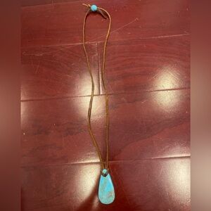 Turquoise Stone Pendant Leather Statement Necklace